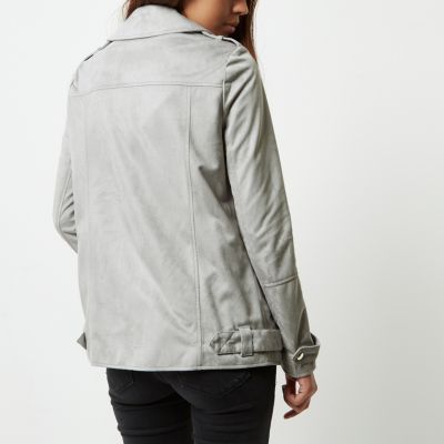 Grey faux suede oversized aviator jacket